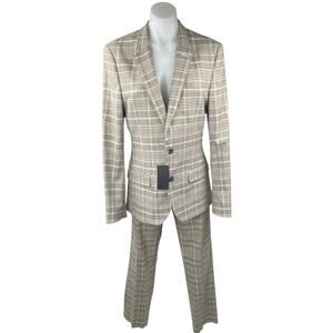 NEW ASOS Women's Gray Plaid Blazer Coat Suit Jacket Dress Pants 2 Pc Set Size 38